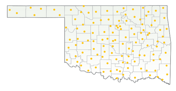 Map of Oklahoma with Mesonet stations