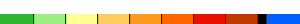 Legend for the burning index color scale. Greens indicate lower burning index values, yellows indicate moderate values, reds indicate higher values, and blue areas represent water.